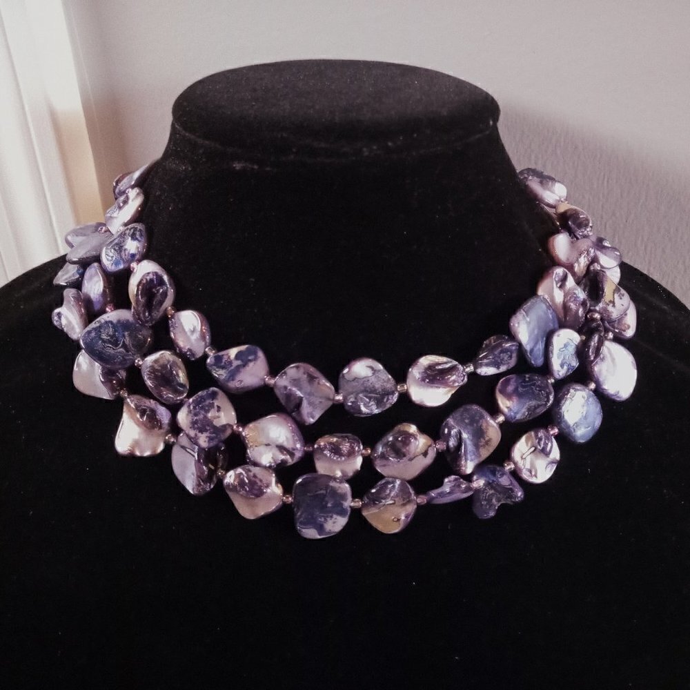 Handcrafted Beaded Shell Triple Strand Graduated Necklace
